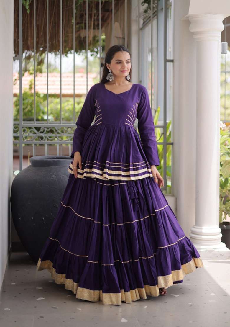 Royal Purple Lace Work Cotton Chaniya Choli Set For Navratri And Garba - Indya