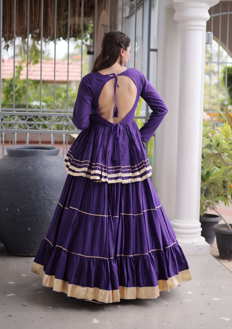 Royal Purple Lace Work Cotton Chaniya Choli Set For Navratri And Garba - Indya
