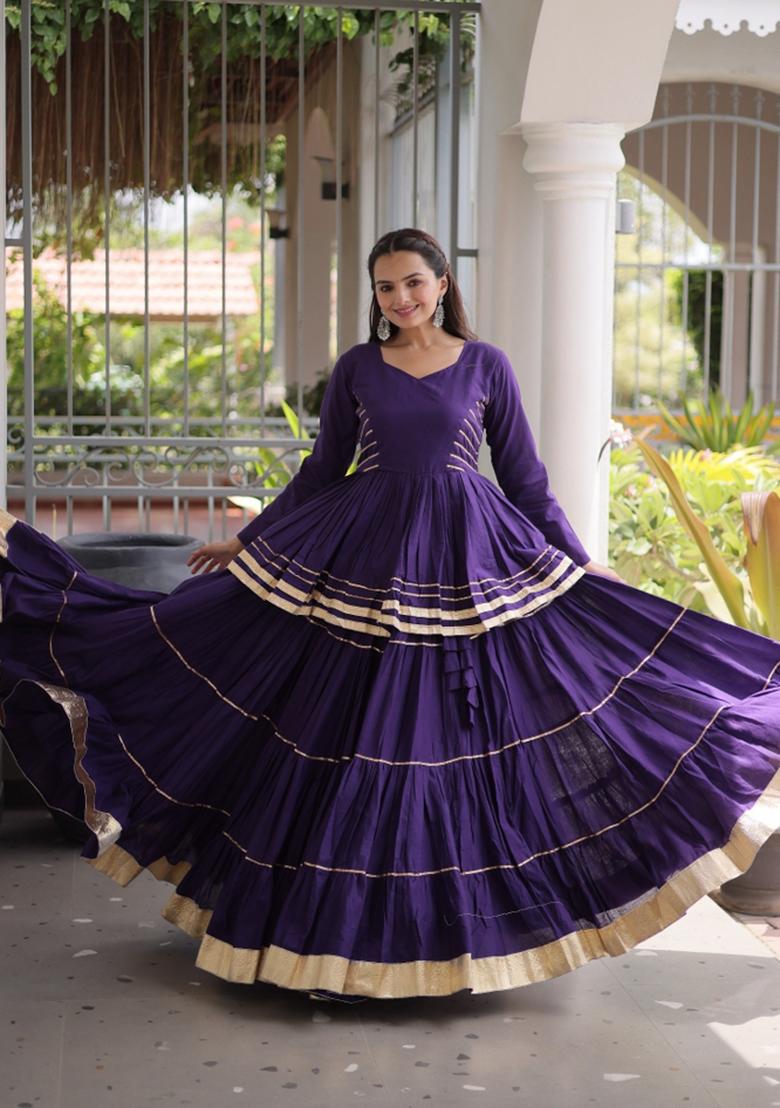 Royal Purple Lace Work Cotton Lehenga Set - Indya