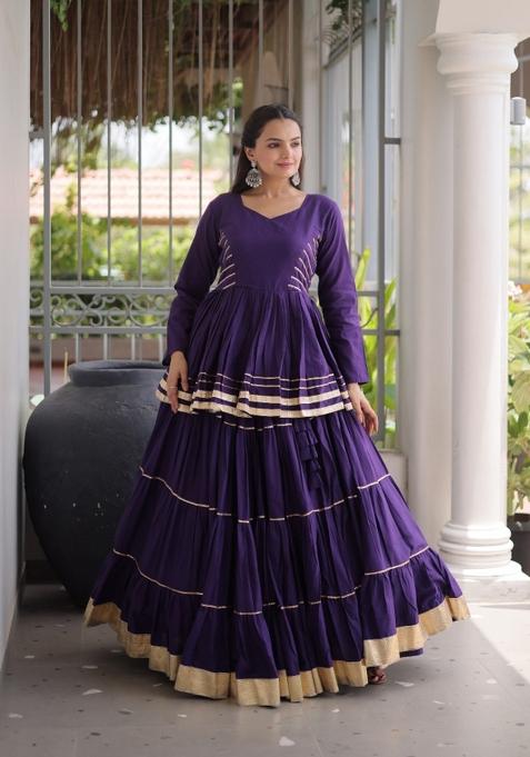 Royal Purple Lace Work Cotton Chaniya Choli Set For Navratri And Garba