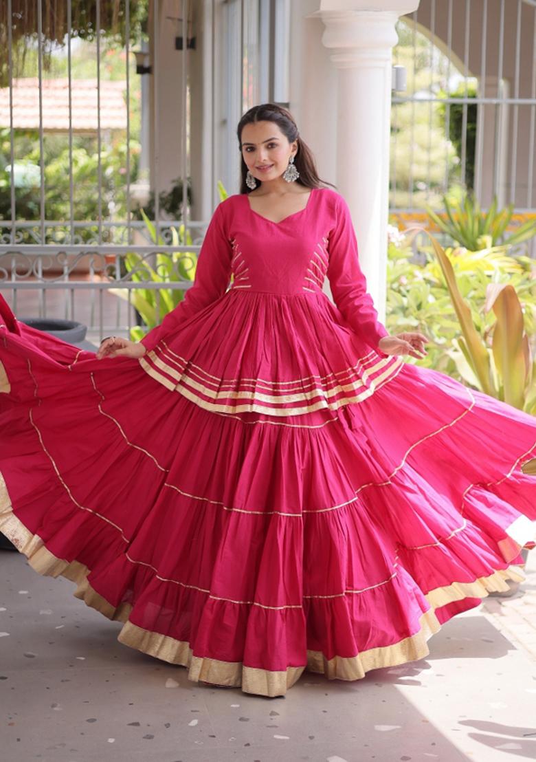 Pink Lace Work Cotton Lehenga Set - Indya