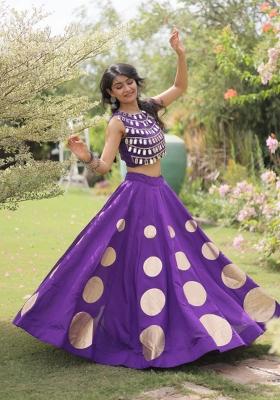 Purple Mirror Work Silk Lehenga Set