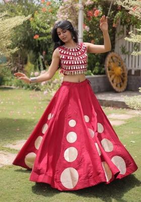 Maroon Mirror Work Silk Lehenga Set
