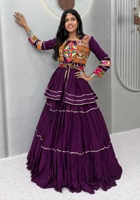 Purple Gamthi Work Cotton Lehenga Set