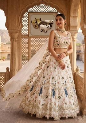 White Sequin Work Georgette Lehenga Set