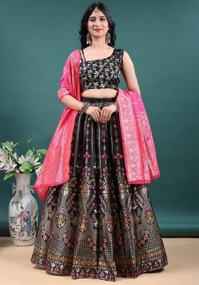 Black Jacquard Work Jacquard Lehenga Set