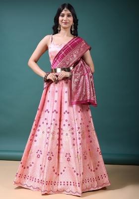 Light Pink Jacquard Work Jacquard Lehenga Set