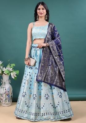 Sky Blue Jacquard Work Jacquard Lehenga Set