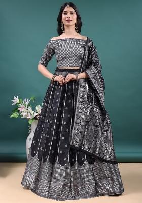 Black Jacquard Work Jacquard Lehenga Set