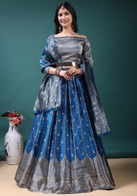 Blue Jacquard Work Jacquard Lehenga Set