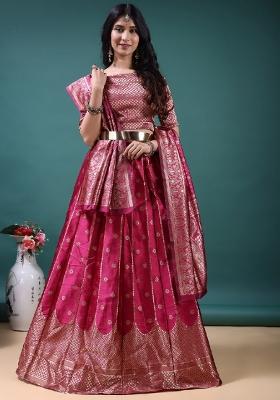 Pink Jacquard Work Jacquard Lehenga Set