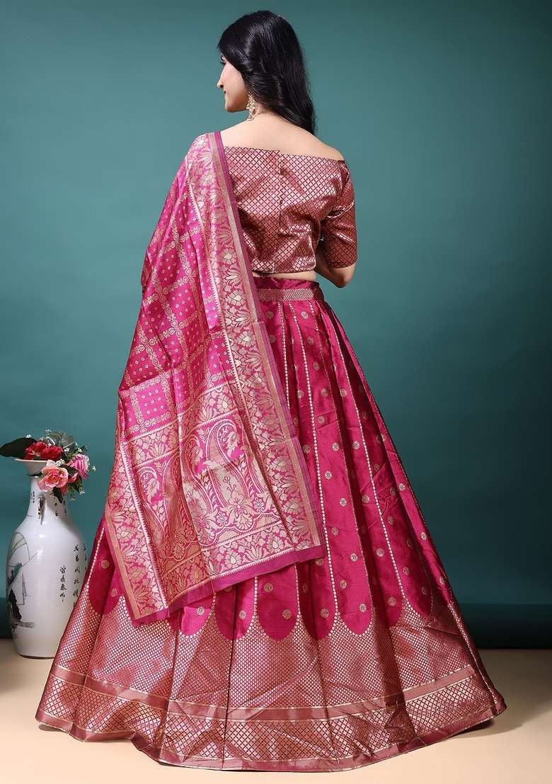 Pink Jacquard Work Jacquard Lehenga Set for Diwali and Festive Wear - Indya