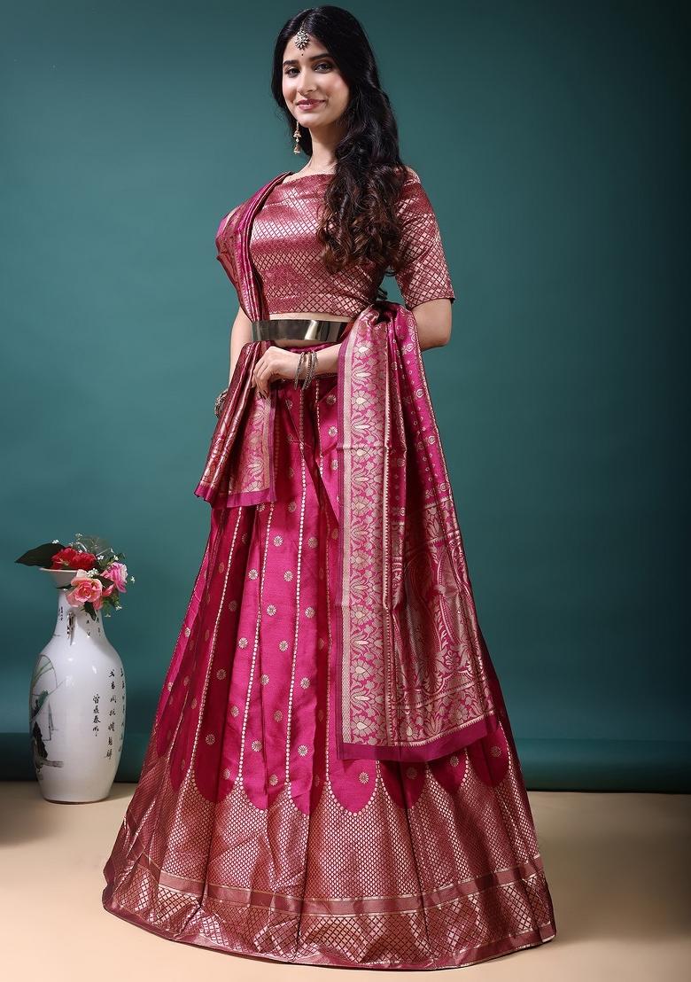 Pink Jacquard Work Jacquard Lehenga Set - Indya