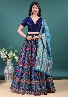 Navy Blue Jacquard Work Jacquard Lehenga Set