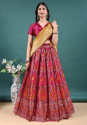 Pink Jacquard Work Jacquard Lehenga Set