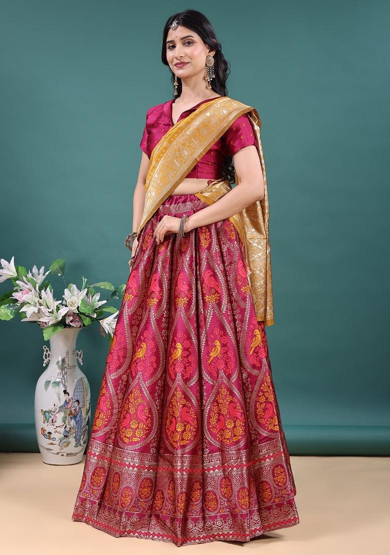 Pink Jacquard Work Jacquard Lehenga Set - Indya