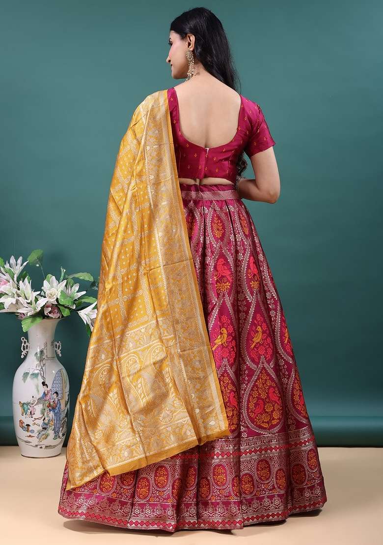 Pink Jacquard Work Jacquard Lehenga Set for Diwali and Festive Wear - Indya