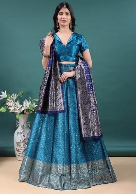 Firozi Jacquard Work Jacquard Lehenga Set
