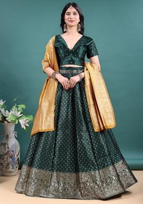 Green Jacquard Work Jacquard Lehenga Set