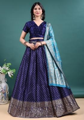Navy Blue Jacquard Work Jacquard Lehenga Set