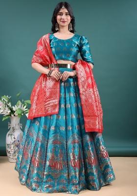 Rama Jacquard Work Jacquard Lehenga Set