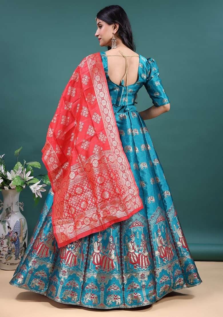 Rama Jacquard Work Jacquard Lehenga Set for Diwali and Festive Wear - Indya