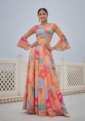 Multicolor Embroidery Georgette Lehenga Set