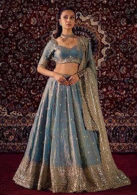 Sea Green Embroidery Silk Lehenga Set