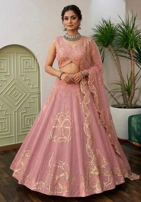 Pink Embroidery Silk Lehenga Set