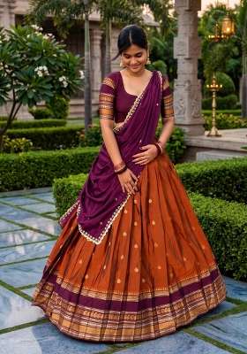 Cream Cotton Lehenga Set with Embroidery for Diwali | Wedding & Festive Wear