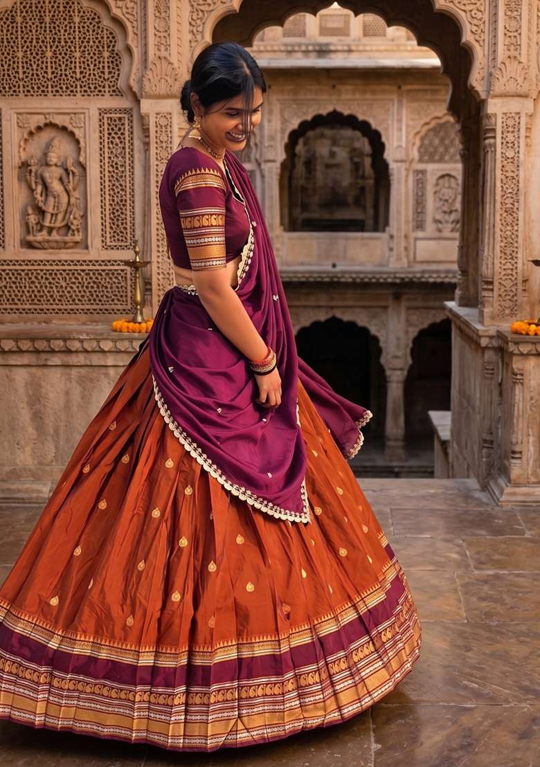 Cream Embroidery Cotton Lehenga Set - Indya