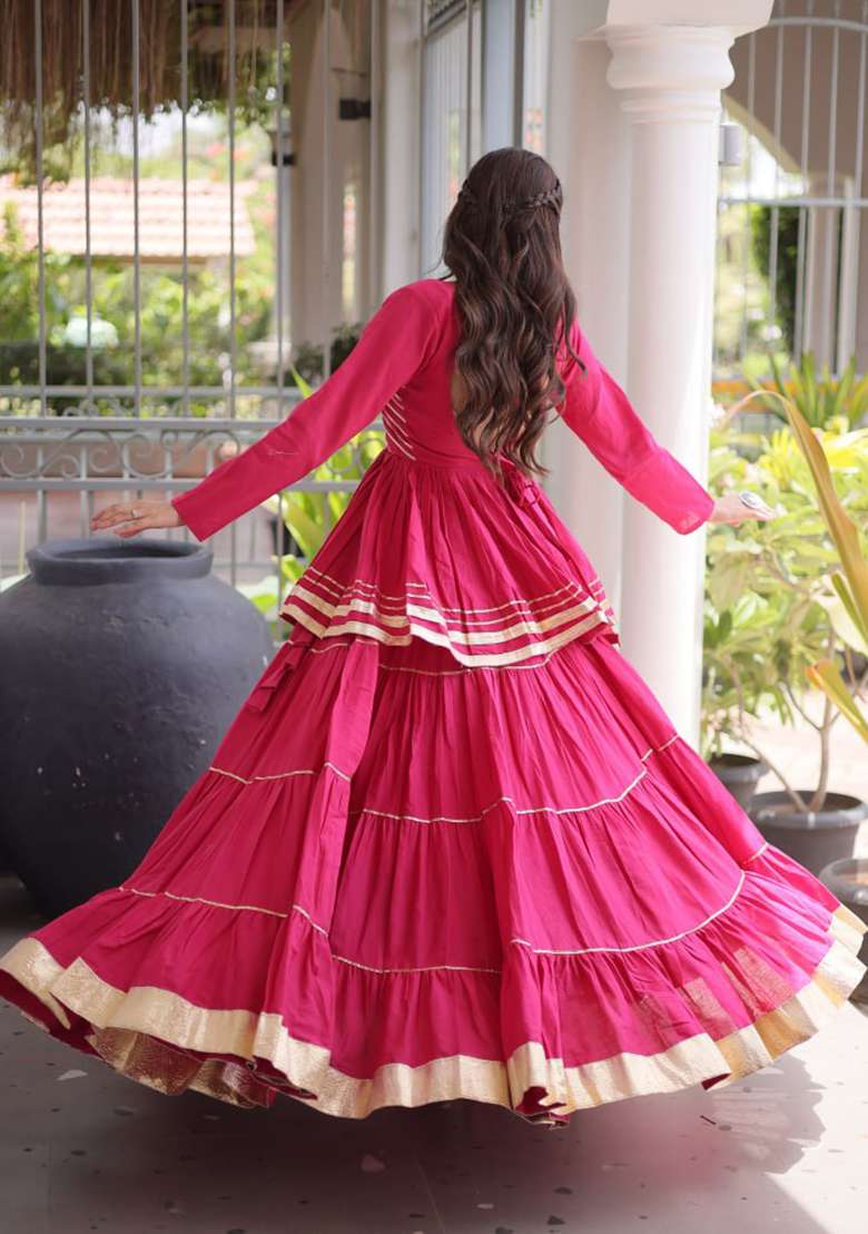 Wine Embroidery Cotton Lehenga Set - Indya