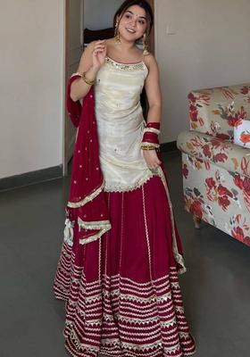 White Embroidered Silk Lehenga Set