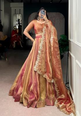 Pink Solid Silk Blend Lehenga Set