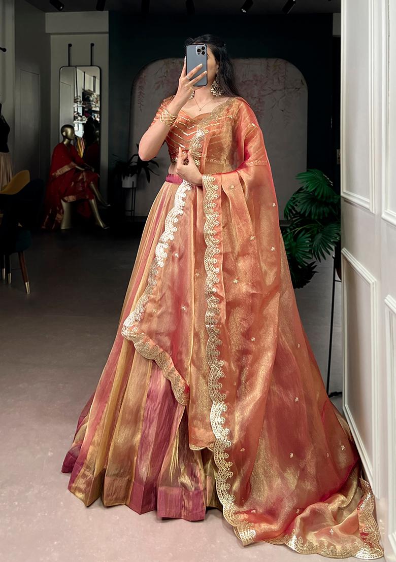 Pink Solid Silk Blend Lehenga Set - Indya