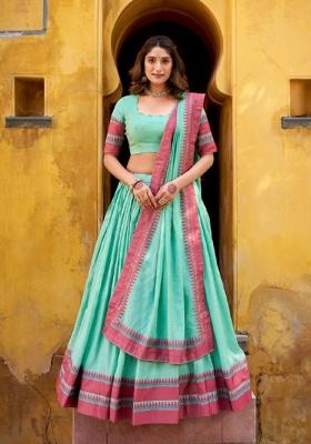 Blue Thread Work Chanderi Lehenga Set