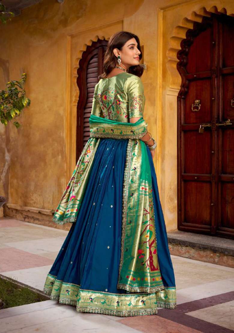 Blue Zari Work Silk Blend Lehenga Set - Indya