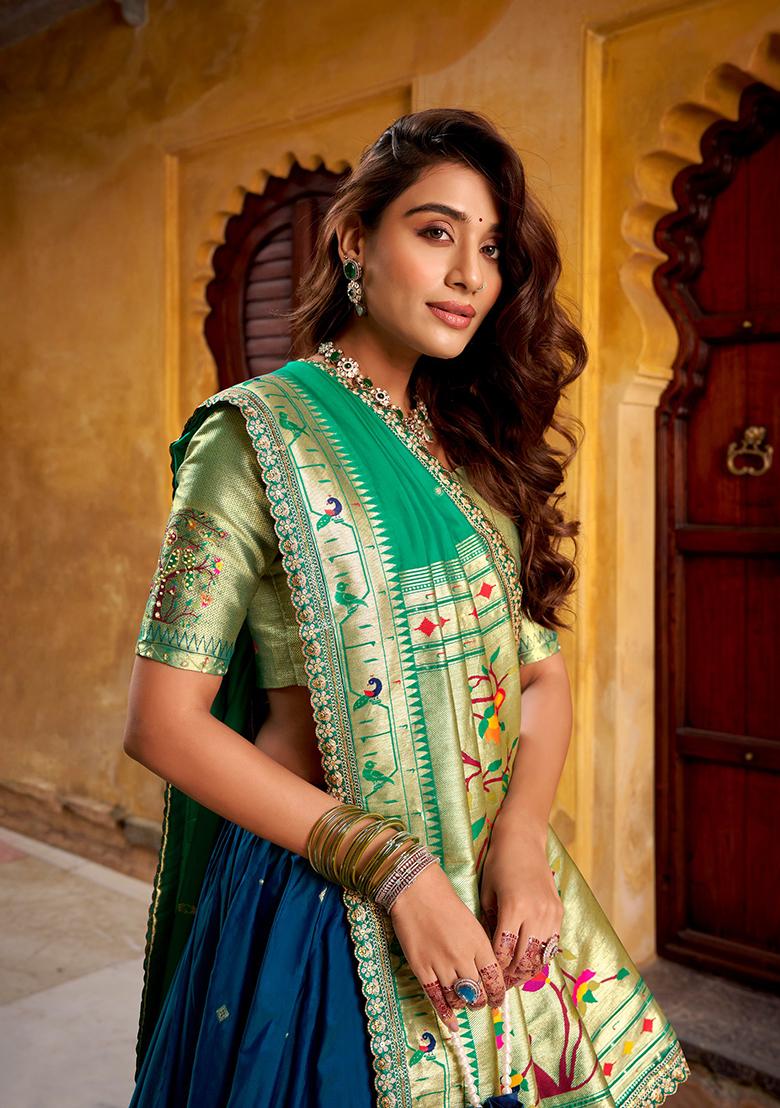 Blue Zari Work Silk Blend Lehenga Set - Indya
