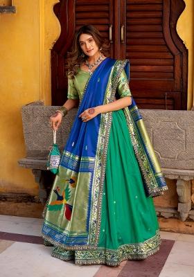 Teal Zari Work Silk Blend Lehenga Set