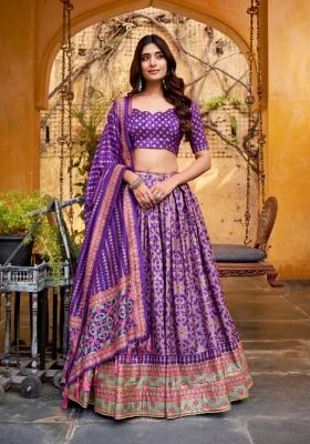 Purple Embellished Silk Blend Lehenga Set