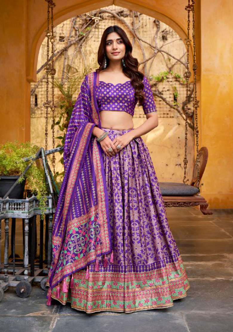 Purple Embellished Silk Blend Lehenga Set for Diwali | Wedding & Festive Wear - Indya