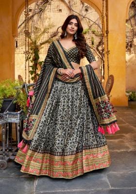 Black Embellished Silk Blend Lehenga Set