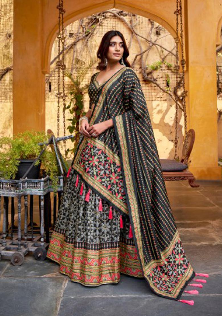 Black Embellished Silk Blend Lehenga Set - Indya