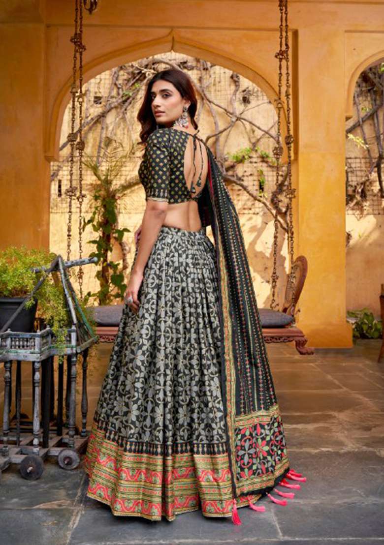 Black Embellished Silk Blend Lehenga Set for Diwali and Festive Wear - Indya