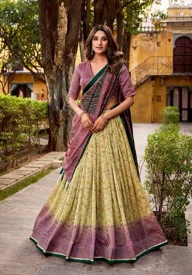 Mauve Printed Silk Blend Lehenga Set