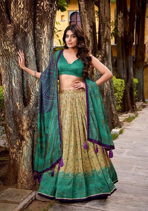 Firozi Printed Silk Blend Lehenga Set