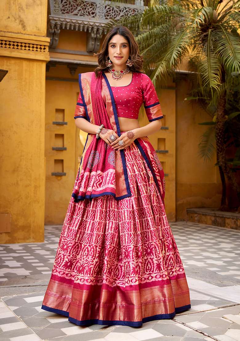 Gajari Silk Blend Lehenga Set with Zari Work for Diwali | Wedding & Festive Wear - Indya