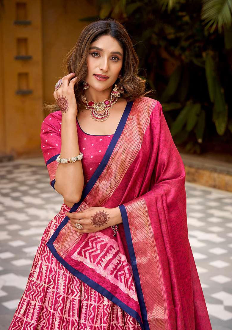 Gajari Silk Blend Lehenga Set with Zari Work for Diwali | Wedding & Festive Wear - Indya