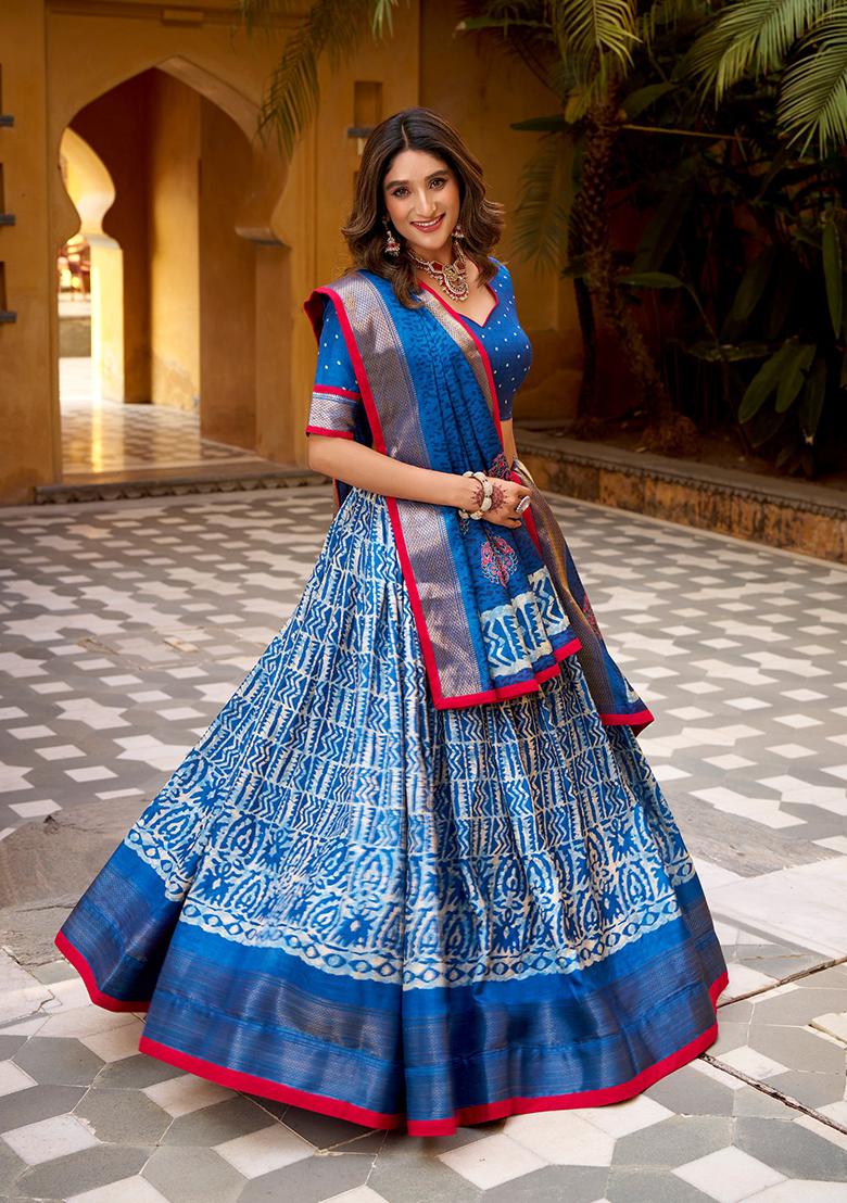 Blue Zari Work Silk Blend Lehenga Set - Indya