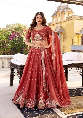 Maroon Sequin Blended Lehenga Set